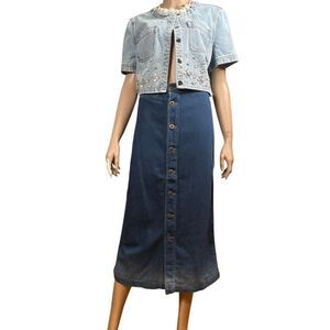 AG Adriano Goldschmied The Thea Denim Button Front Calf Length Skirt Blue Size 2